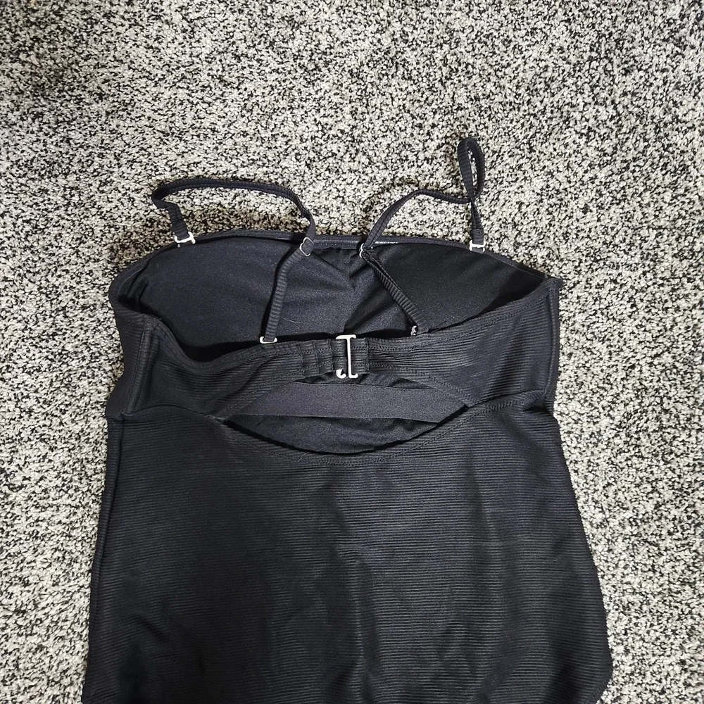 Old Navy Swimsuit Large Black Ribbed 1 Piece Swimsuit Multiway Straps Slimming L